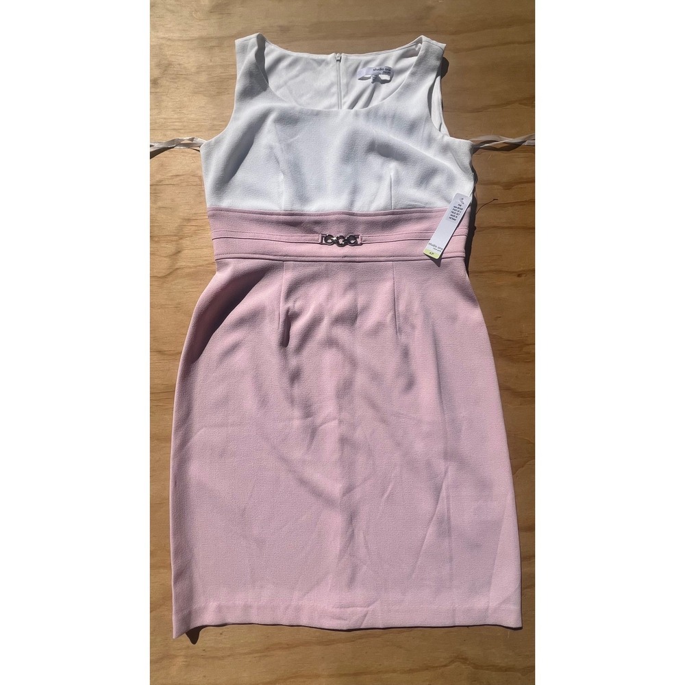 Studio One New York Pink White Colorblock Sheath Dress Petite 4P 66104P NWT